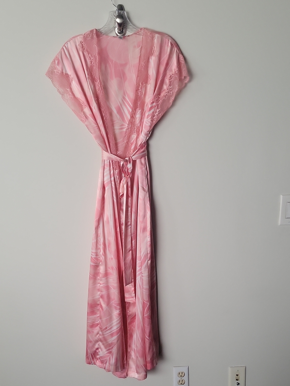 Oscar De La Renta Satin Pink Lace Long Printed Robe Coquette Barbie Ethereal S